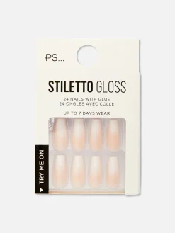 Uñas Postizas Puntiagudas Brillantes De PS...