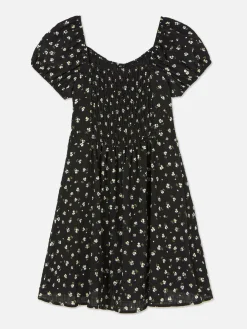 Vestido Fruncido Con Flores