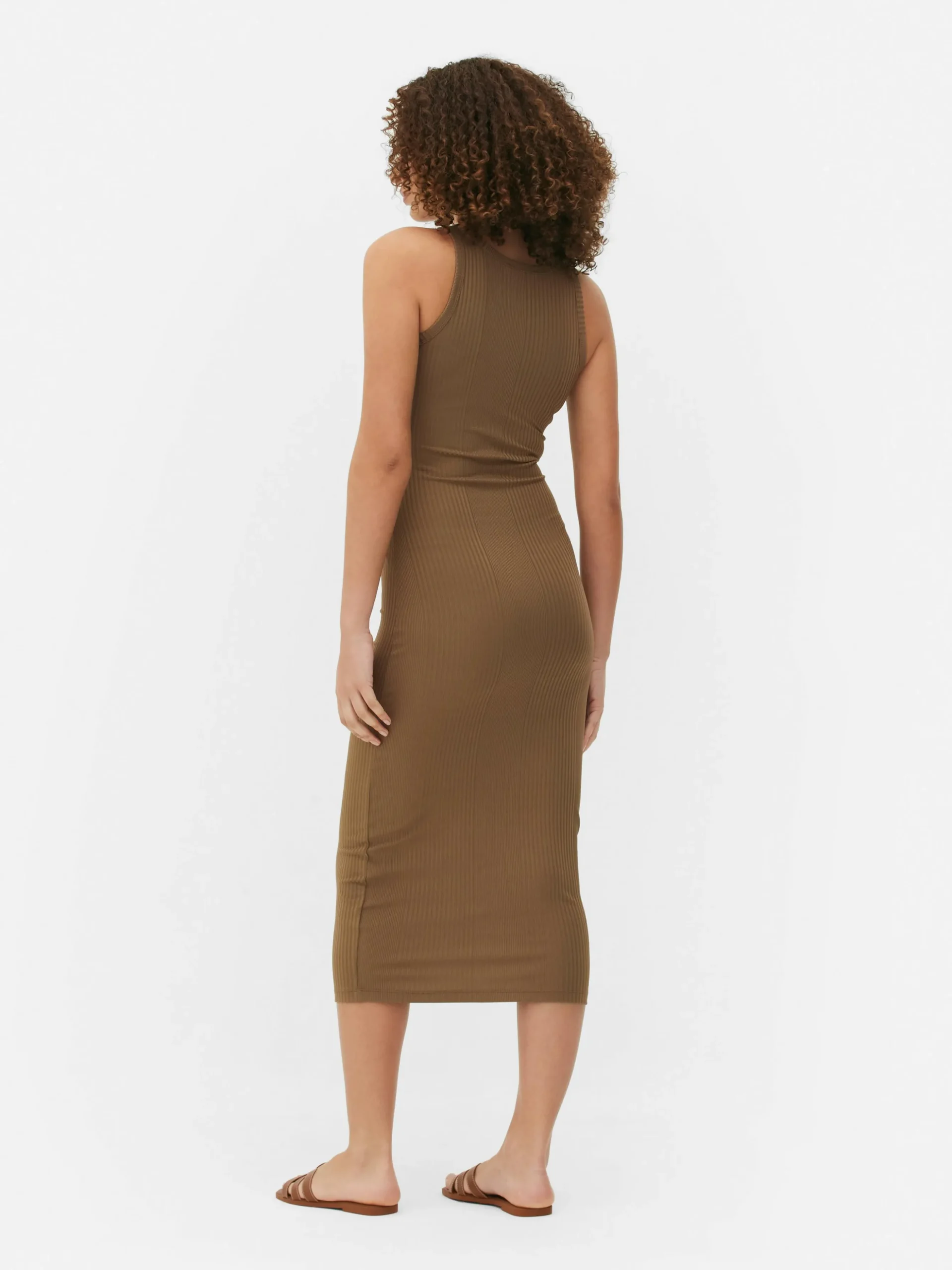 Vestido Midi Acanalado Con Espalda De Nadadora