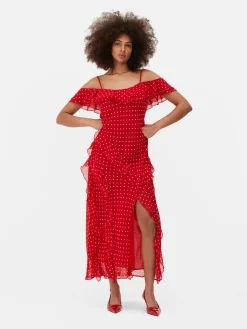 Vestido Midi De Lunares Con Volantes