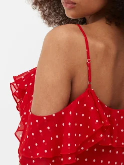 Vestido Midi De Lunares Con Volantes